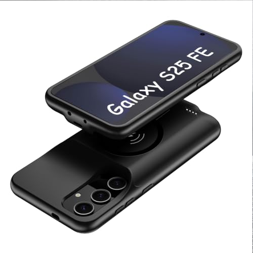 Battery Case for Galaxy S25 FE, 12000mAh High Capacity Portable Rechargeable Protective Case Support Wireless Charging Compatible with Galaxy S25 FE (6.7 inch) Extended Battery Charger Cover-Black - size: Galaxy S25 FE