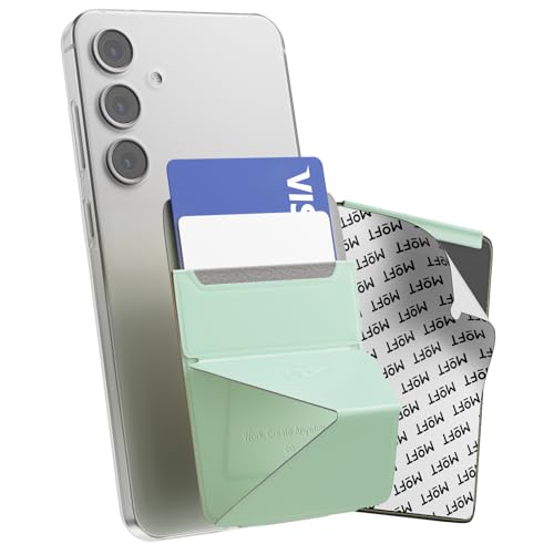 MOFT Phone Stand, Adhesive Card Holder Fits 2-3 Cards, Slim & Portable Leather Phone Wallet, 2 Viewing Angles, RFID Blocking, Compatible with iPhone, Galaxy and Most Smartphones - Peppermint - color: Peppermint