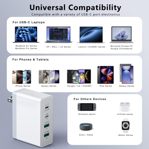 sccvee USB C Charger 140W GaN, 100W Laptop Power Adapter Fast Charger Block, 4-Port Charging Station USB C Power Adapte Compatible with MacBook Pro/Air/iPad Pro/iPhone 15/16/Galaxy S23/S24/Dell - color: 140W 4 port