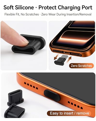 USB C Dust Plug Port Cover Protectors 20 PCS with Phone Speaker Cover Bumper Stickers 6 PCS Compatible for iPhone 17 Pro with Cleaning Brush - Black Silicone and Metal Mesh Accessories - size: for iPhone 17 Pro