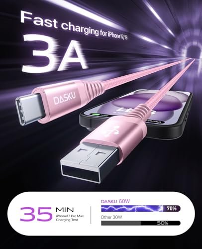 Long USB C Cable [15FT 1Pack], USB to USB C Cable 3A Fast Charging, USBA to - color: Pink, size: 15FT 1Pack, style: USB A to USB C