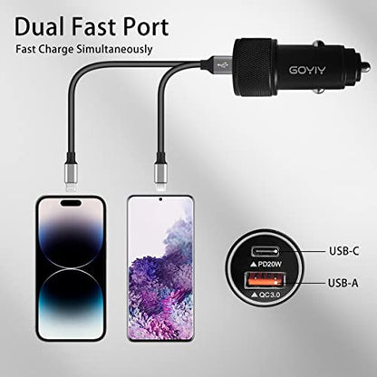 USB C Car Charger, 38W 2-Port PD3.0&QC3.0 Metal Fast Car Charger with 3.3ft 60W Braided USB C Cable Fast Charging for iPhone 15 Pro Max Plus Samsung Galaxy S23 iPad Pro, Black