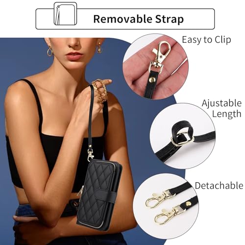 Wallet Case for iPhone 14 Pro Max 6.7 inch with Wrist Strap, Shoulder Strap, 9+ Card Slots Purse Leather Stand Cell Phone Cover for iPhone14promax 5G i Phone14Max Plus iPhone14 ProMax Black | Wrist/Shoulder Strap, Card Slots, PU Leather Stand, Cell Phone