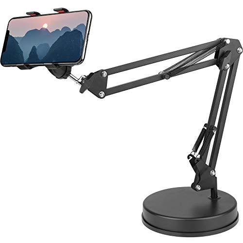 Chromlives Overhead Phone Mount - Articulating Arm Stand with Base, 360 Adjustable Phone & Tablet Holder - color: Black
