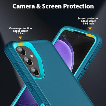for Samsung Galaxy S23 FE Case with 2Pcs Tempered Glass Screen Protector and 1Pcs Camera Lens Protector, 3 in 1 Heavy Duty Shockproof/Drop Proof/Dust Proof Case (Blue/Turquoise) - color: Blue/Turquoise