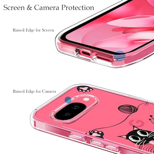 Unov for Pixel 10a Case, Clear with Design, Slim Fit Good Grip, Embossed Phone Case, Shockproof Protective Cover, Raised Camera Protection, Soft TPU, Black Cat - color: Black Cat