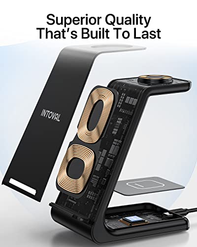Intoval Wireless Charger,Wireless Charging Station for Samsung Galaxy Phone/Watch/Buds,fit for Galaxy S25/S24/S23/S22,Note20/10/Z Fold/FLI,Watch 8/7/6/5/4/Active 2/1, Buds3/2/Pro/Live(S3,Black)