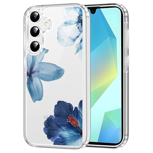 Clear Case for Samsung Galaxy A16 5G 6.7", Aesthetic Cute Hibiscus Floral Pattern Printed, Trendy Flower Design Women Girly, Soft TPU Shockproof Transparent Phone Cover for Samsung A16 5G,Blue - color: Blue Floral, size: Samsung Galaxy A16 5G