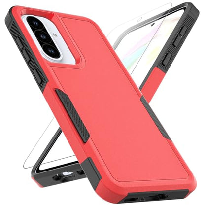 for Samsung Galaxy A37 / Galaxy A36 5G / Galaxy A57 5G Case: Dual Layer Protective Heavy Duty Cell Phone Cover Shockproof Rugged with Screen Protector - Military Protection Bumper Tough, Red - color: Red (PC) + Black (TPU)