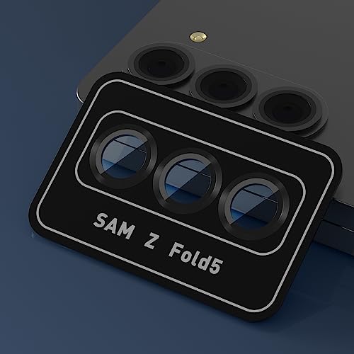 Suoman for Samsung Galaxy Z Fold 5 Camera Lens Protector, Metal Texture Style Tempered Glass Camera Lens Cover [Metal CD Lines] - Black - color: Black