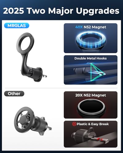 For MagSafe Car Mount [Double Metal Hook] Air Vent Magnetic Phone Holder - color: Charcoal Black