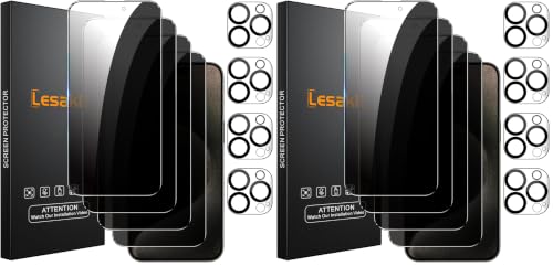 Lesakit 4+8 Pack Privacy Screen Protector for iPhone 15 Pro Max 6.7-Inch with 8 Pack Camera Lens Protector, Anti Spy Tempered Glass Film 9H Hardness Case Friendly - size: iPhone 15 Pro Max (Pack of 2)