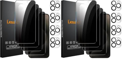 Lesakit 4+8 Pack Privacy Screen Protector for iPhone 15 Pro Max 6.7-Inch with 8 Pack Camera Lens Protector, Anti Spy Tempered Glass Film 9H Hardness Case Friendly - size: iPhone 15 Pro Max (Pack of 2)