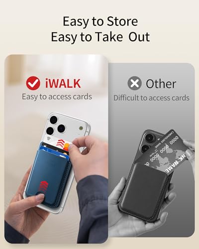 iWALK Stronger Magnetic Wallet, Upgraded for MagSafe Wallet, RFID Blocking, 5 Card Holder with Adjustable Stand, Slim Leather Phone Wallets for iPhone 16/15/14/13/12 Series, iPhone Wallets Navy Blue - color: Navy Blue