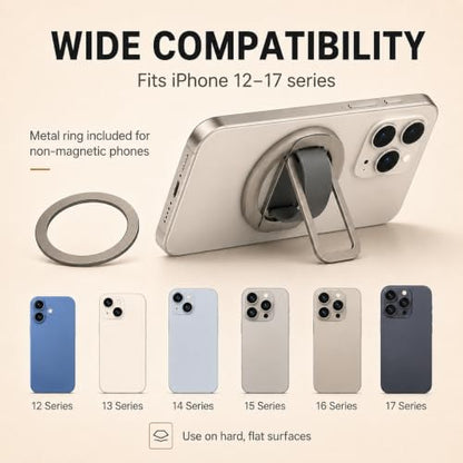 Magnetic Silicone Phone Grip | Super Strong Magnetic Design, 360° Rotation, Comfortable Grip, Compatible with iPhone 16/15/14/13/12 Series, Perfect for Selfies and Watching Videos - color: Off-White