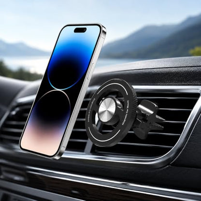 Magnetic Car Phone Mount, 360° Adjustable Hands Free Cell Phone Holder with Strong Magnet and Hook Clip for Air Vent, Universal Vent Phone Holder for Cars Trucks SUVs Smartphone Mount-RT60T-2