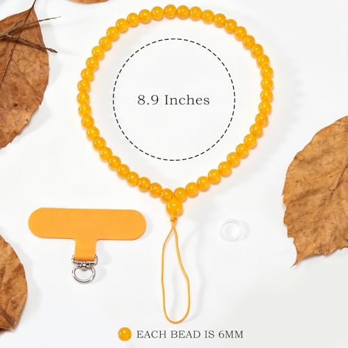 Agate Beaded Phone Wrist Strap for Women Men Stone Beads Charm Handmade Cellphone Chain Lanyard with Tether Tab - color: Yellow-2, size: 8mm Beads