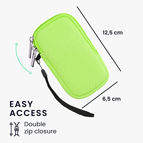 kwmobile Neoprene Phone Pouch Size XS - 3,5/4" - Universal Cell Sleeve Mobile Bag with Zipper, Wrist Strap - Neon Green - color: neon green, size: XS - 3.5/4"