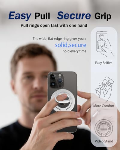 Phone Grip for MagSafe,360°& 180°Rotation Magnetic Phone Ring Holder with Kickstand,Dual-Ring Thin Phone Stand for 17/16/15/14/13/12 Series-Silver - color: Silver