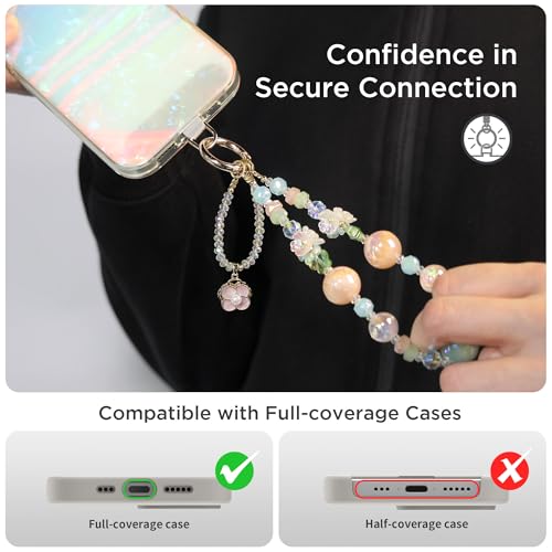 POSADINA Phone Charm for Women, Anti-Theft Phone Wrist Strap Hands-Free & Beaded Chain, Detachable Cell Phone Lanyard with Tether Tab - color: Forest Whisper