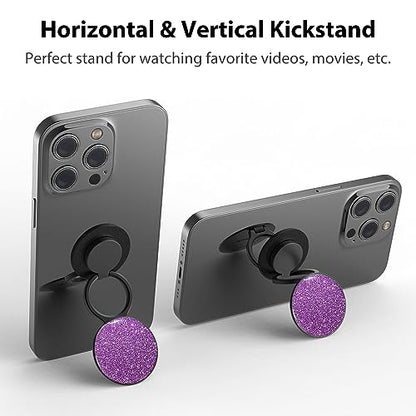 Phone Grip, Phone Ring Holder Finger Kickstand, 360°Rotation & Adjustable Metal Cell Phone Rings Gripper Stand Work with Magnetic Car Mount for iPhone Samsung & Other Phones - Sparkle Purple - color: Sparkle Purple