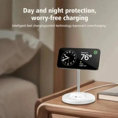 2-in-1 Wireless Charging Stantion 15W Fast Magnetic Wireless Charger Stand for iPhone 17 16 15 14 13 12 AirPods 4/3 Pro for MagSafe (Black)