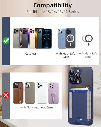 HiWe for MagSafe Wallet, 7 Cards Holder for Phone Case, RFID Blocking - color: Navy Blue Wallet - Grey Band