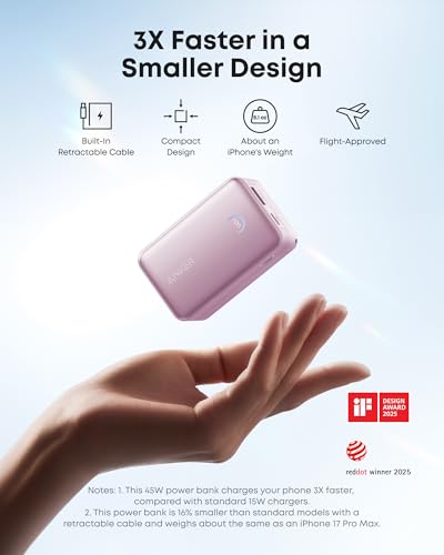Anker Nano Power Bank, 45W 10,000mAh Portable Charger, iPhone Battery Pack (Pink) - color: Pink