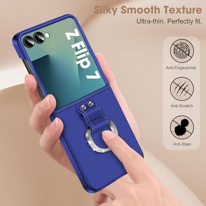 Z Flip 7 Case for Samsung Galaxy Z Flip7 5G, Ring Case for Women Silky Touch Slim Hard PC Matte Back Cover Ultra Thin Z Flip 7 Phone Case Anti-Scratch Protective Cases for Samsung Z Flip 7 5G (Blue) - color: Blue