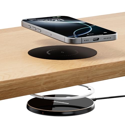 Eazpower Invisible Wireless Charger, 0-30mm Under Desk Wireless Charger, Dual Uses On or Hidden Under Table Charging Pad for Nightstand for iPhone 17/17 Pro/17 Pro Max/17 Air/16/15/14/Samsung Phone