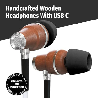 Symphonized Wooden Air Tube Headphones EMF Free with Microphone (USB C) - style: USB-C