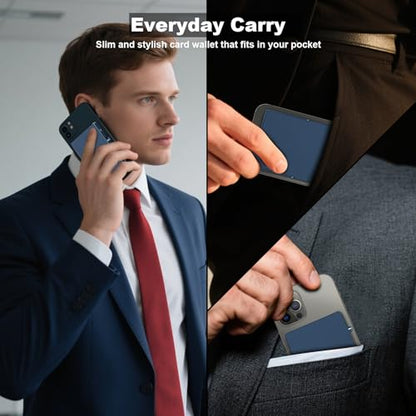 Magnetic Phone Wallet with Adjustable Stand,Pop up Phone Card Holder Quick Access to Bank/Credit Cards, 3.93 * 2.96 * 0.31 Inches Compact Metal Case with RFID Blocking Protection (Royal Blue) - color: Royal Blue