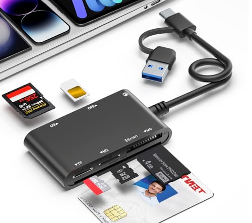 USB C/USB SIM Card Adapter, 7 in 2 CAC Reader for SD/TF/M2/ID/IC/SIM/PIV/Ms - color: Black, size: USB/USBC SIM cardreader