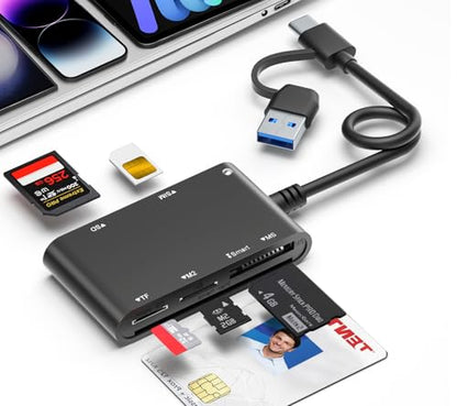 USB C/USB SIM Card Adapter, 7 in 2 CAC Reader for SD/TF/M2/ID/IC/SIM/PIV/Ms - color: Black, size: USB/USBC SIM cardreader