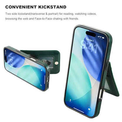 KIHUWEY for iPhone 17 Pro Max Wallet Case Card Holder Kickstand, Dark Green | Credit Card Slots, PU Leather, Magnetic Clasp, Flip Heavy Duty Protection Cover for Men - color: Dark Green