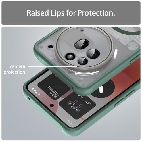 Asuwish Phone Case for Nothing Phone (3a) Pro, Compatible with Magsafe Magnetic, Translucent Matte Anti-Fingerprint Back, Military Grade DropProof Shockproof Protective Cell Cover 3 a Women Men Green - color: Green