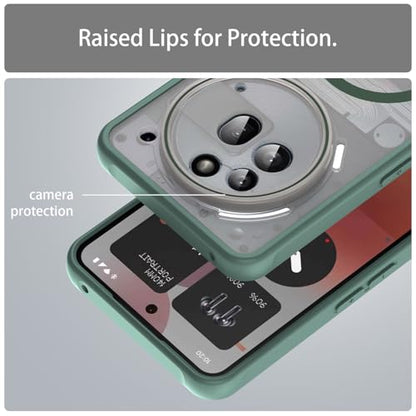 Asuwish Phone Case for Nothing Phone (3a) Pro, Compatible with Magsafe Magnetic, Translucent Matte Anti-Fingerprint Back, Military Grade DropProof Shockproof Protective Cell Cover 3 a Women Men Green - color: Green