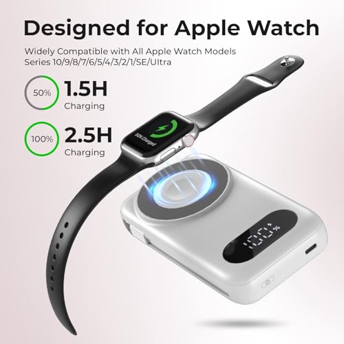 Magnetic Portable Charger 26800mAh for iPhone 18/17/16/15/14/13/12 with Built-in Cables，6-in-1 Wireless Power Bank with iWatch Charger and Compatible with Samsung, Android Phones(White)