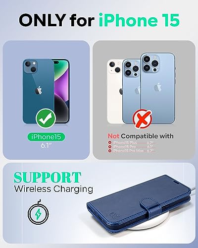 OCASE Compatible with iPhone 15 Wallet Case, PU Leather Flip Folio Case with Card Holders RFID Blocking Kickstand [Shockproof TPU Inner Shell] Phone Cover 6.1 Inch 2023, Blue - color: Blue