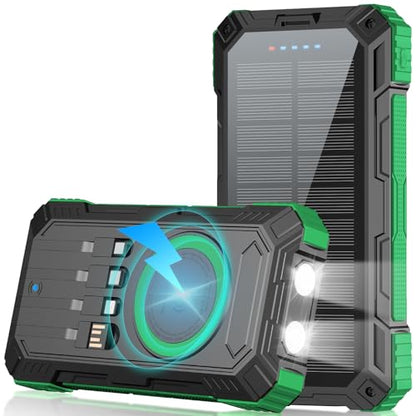 Solar Power Bank 49800mAh 22.5W QC3.0 Fast Charging Built in 4 Cables with USB C 6 Outputs & 2 Inputs for All Cell Phone Portable Wireless Charger Bright LED Flashlight Perfect for Camping