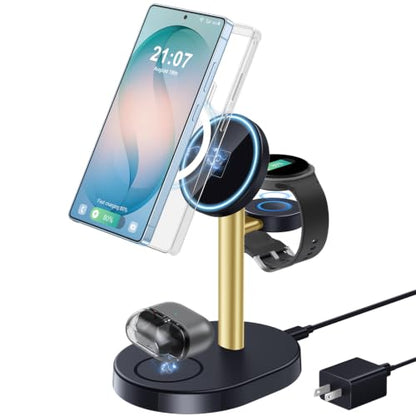 Hevanto 3 in 1 Wireless Charger for Samsung Galaxy, 15W MagSafe Charging - color: GoldBlack, size: 15W