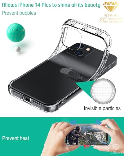 ONES for iPhone 14 Plus Case Clear, Slim Soft TPU Silicone Cover, Military Drop Protective Thin Phone Bumper Case with Shockproof Airbags, Yellowing Resistant, Transparent - color: HD High Transparency, size: iPhone 14 Plus