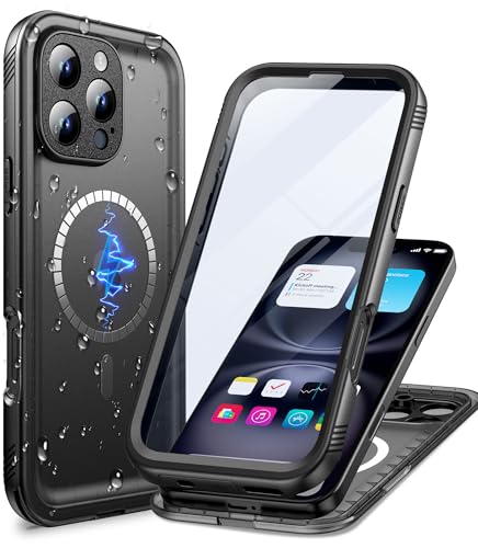 Cozycase for iPhone 16 Pro Waterproof Magnetic Case TOP Protective Black | Compatible with MagSafe Heavy Duty 360 Full Body Shockproof Dustproof with Screen Camera Protector Hard Front Back Cover - color: Frosted Black, size: For iPhone 16 Pro