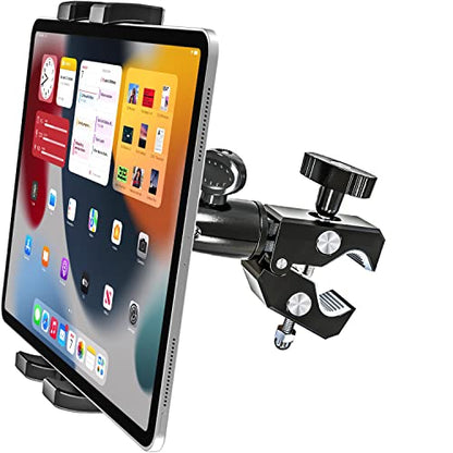 Aluminum Bike Tablet Mount Camera Clamp, Handlebar Tablet Holder for Motorcycle, Bicycle, Scooter, Stroller, Wheelchair for iPad Pro Air Mini, Galaxy TabS, Z Fold, Fire, iPhone, 4.7-13" Devices