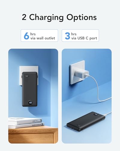 VRURC Fast Charging Portable Charger Power Bank AC Plug & Built-in Cables - color: Black