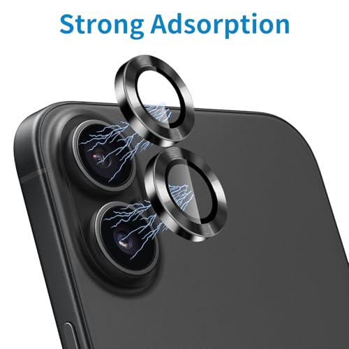 Designed for iPhone 16 and 16 Plus Camera Lens Protector, Metal Lens Cover 9H Tempered Glass Camera Cover Anti Scratch Shockproof Screen Protector - color: Black