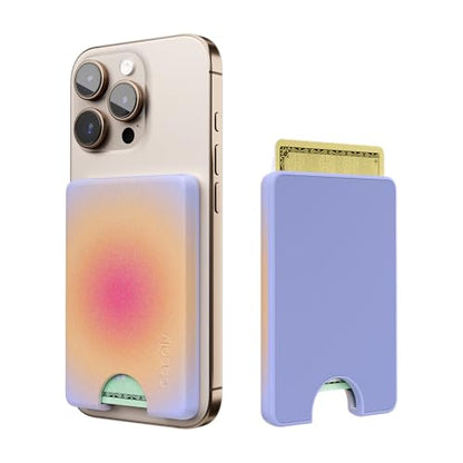Casely MagWallet | Aura | Sunset Halo | Rainbow | Slim Wallet Card Holder | Compatible with MagSafe | Soft-Touch Hard Silicone | Holds Up to 3 Cards - color: Aura | Sunset Halo | Rainbow