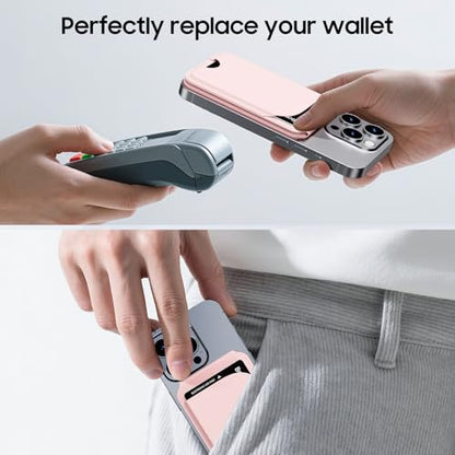 Magnetic Wallet for iPhone, Adjustable Leather Mag-Safe Card Holder for iPhone 17/16/15/14/13/12 Series, ID Window, Card Slot, RFID Blocking (pink) - color: pink