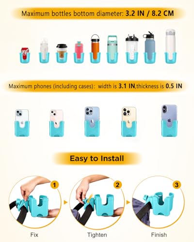 BUNDLEPRO Stroller Cup Holder with Phone Holder, 2-in-1, Blue - color: BLUE