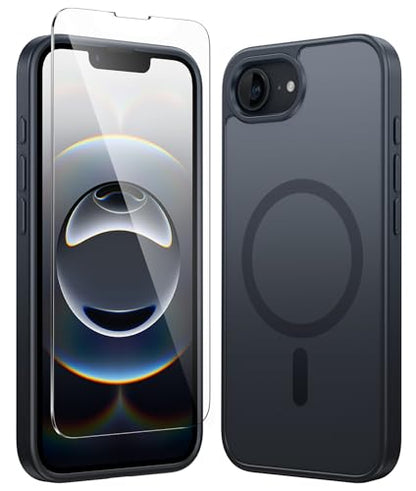 FNTCASE for iPhone 17e/16e Case Magnetic Black Matte | with Screen Protector, Silicone Matte Textured, Military Grade Drop Protection Slim Rugged Shockproof Phone Cover - color: Black Matte